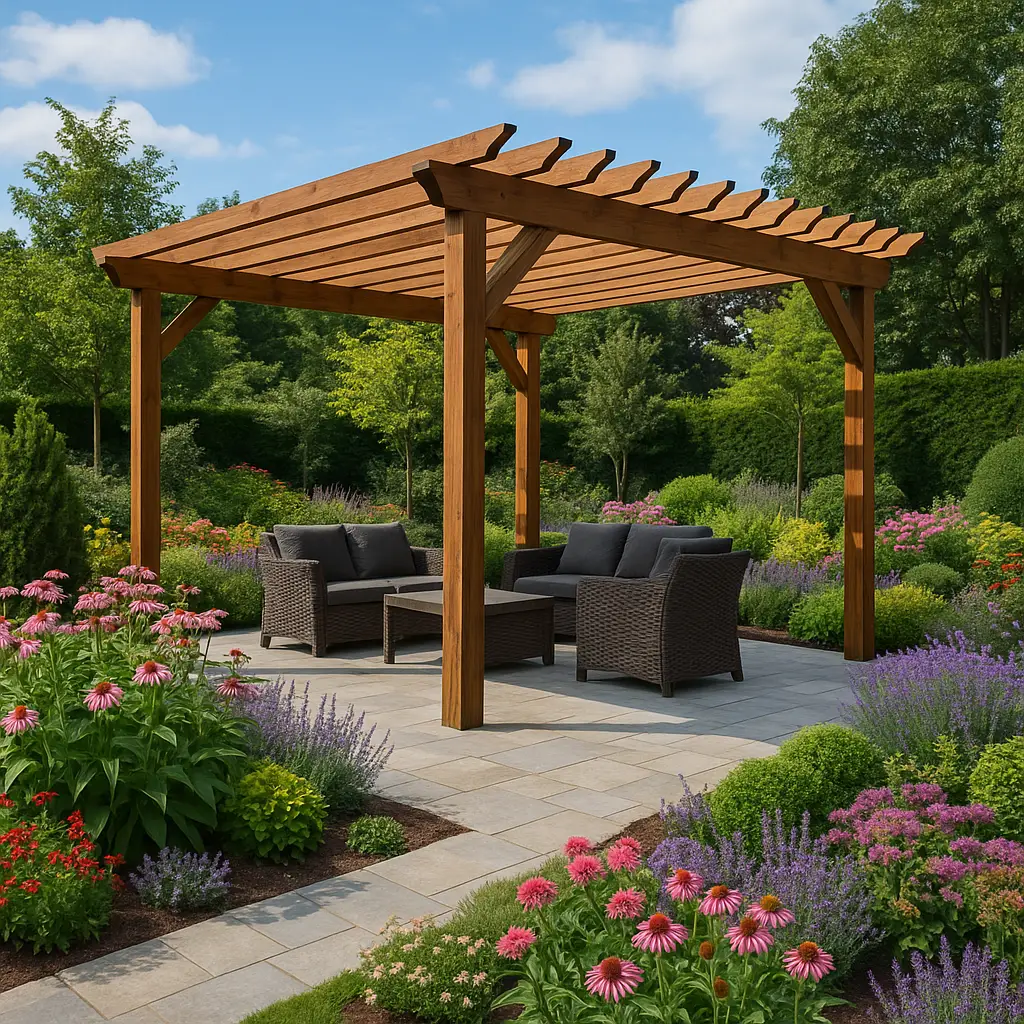 גינה מעותבת עם פרגולות של פלדוריט