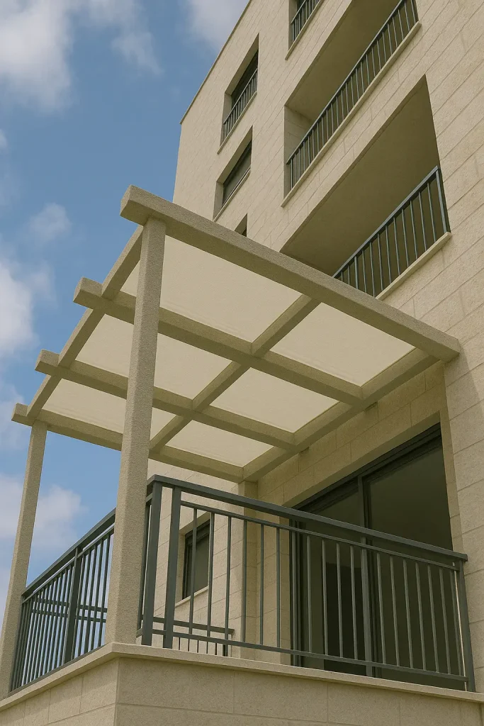פרגולות במרפסת של בניין של פלדוריט